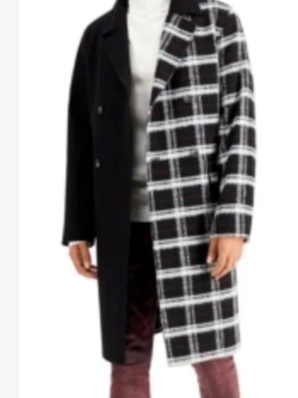 INC International Concepts Black & White Mixed-Pattern Pea Coat